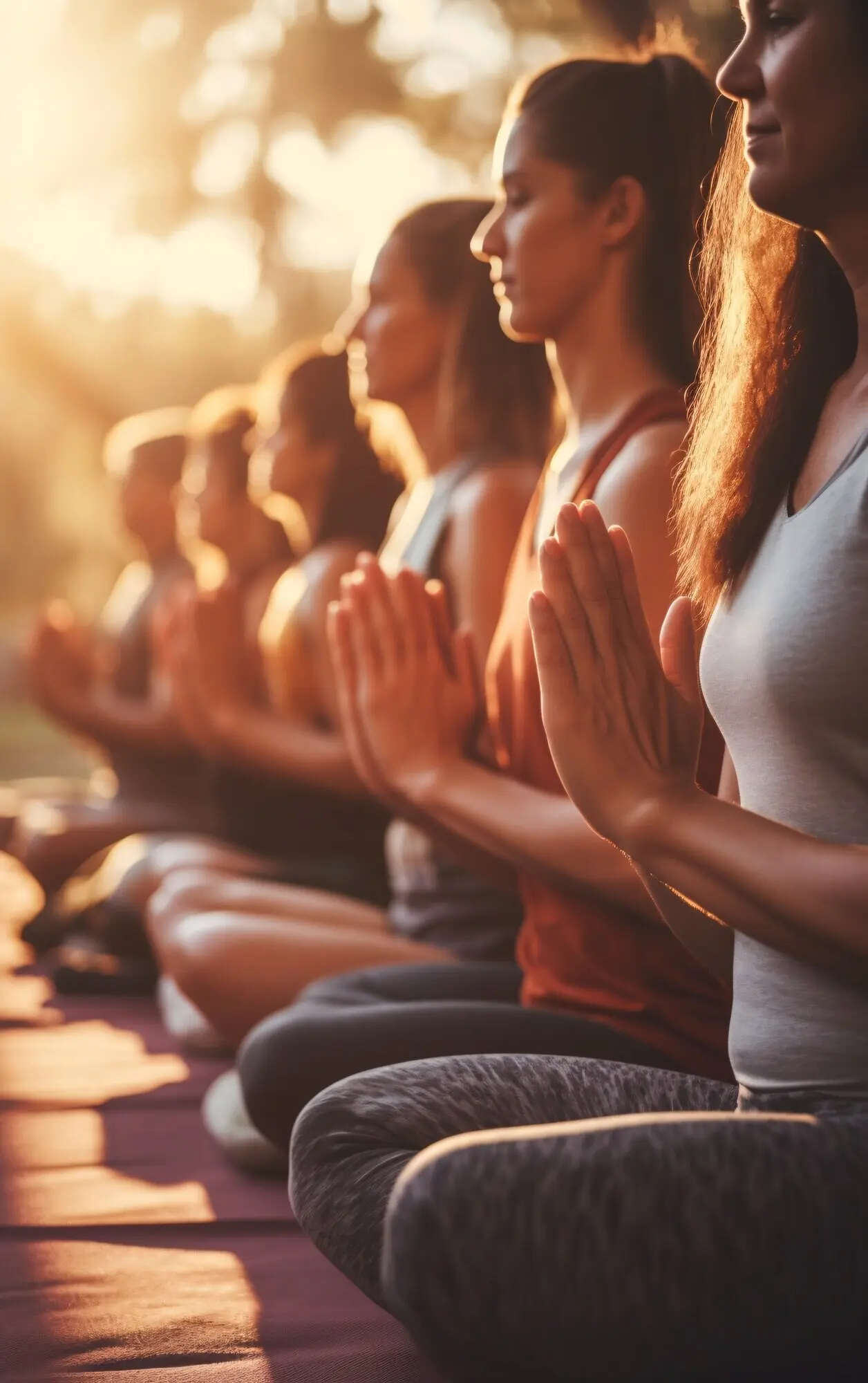 Zijaanzicht van mensen die samen yoga doen.